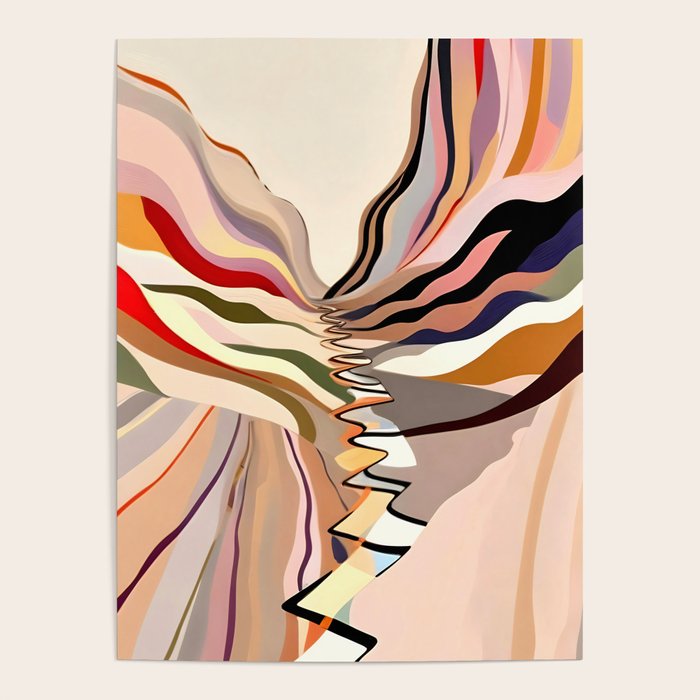 Interwoven, Pastel Colorful Nature Landscape, Mountains Hills Valley Travel, Muted Bohemian Painting Poster Gallery Image 1