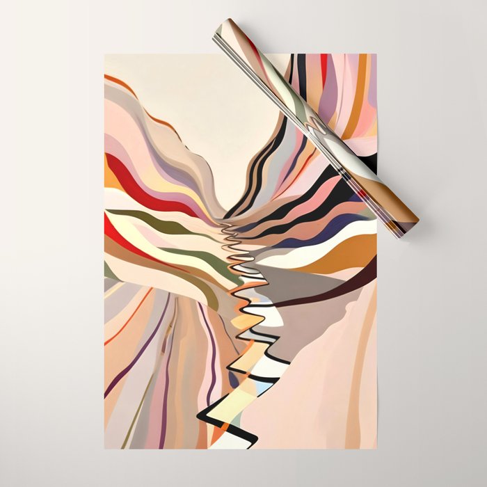 Interwoven, Pastel Colorful Nature Landscape, Mountains Hills Valley Travel, Muted Bohemian Painting Wrapping Paper Gallery Image 1