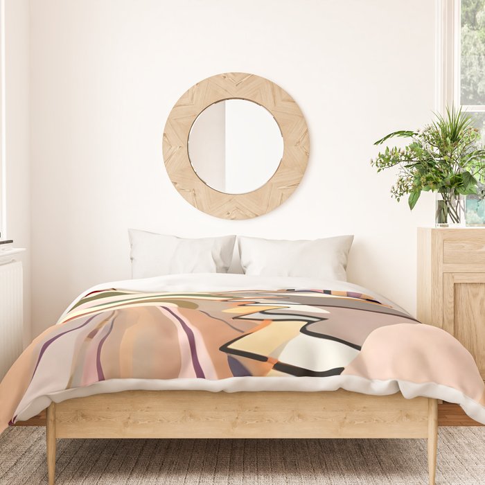 Interwoven, Pastel Colorful Nature Landscape, Mountains Hills Valley Travel, Muted Bohemian Painting Duvet Cover Gallery Image 3