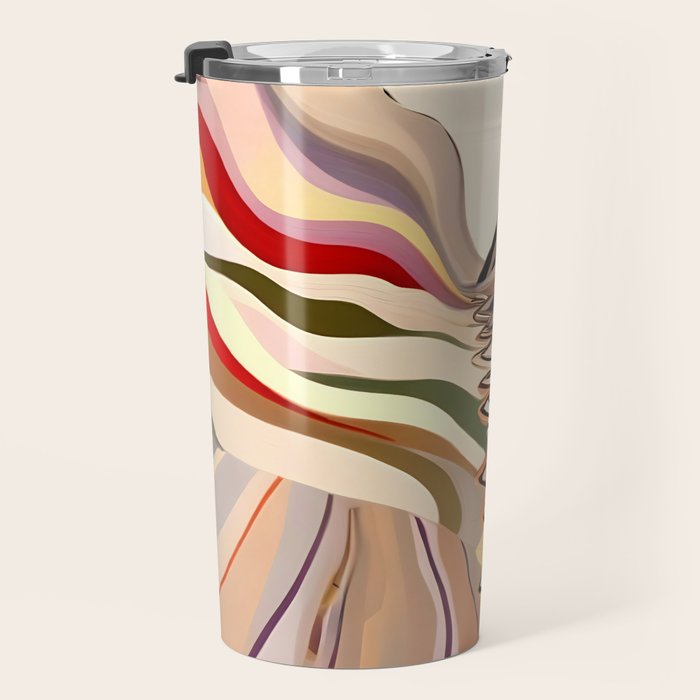 Interwoven, Pastel Colorful Nature Landscape, Mountains Hills Valley Travel, Muted Bohemian Painting Travel Mug Gallery Image 3