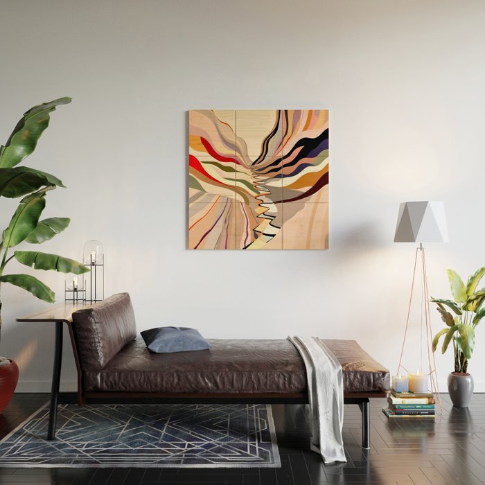 Interwoven, Pastel Colorful Nature Landscape, Mountains Hills Valley Travel, Muted Bohemian Painting Wood Wall Art Gallery Image 2