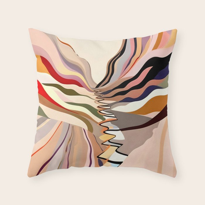 Interwoven, Pastel Colorful Nature Landscape, Mountains Hills Valley Travel, Muted Bohemian Painting Throw Pillow Gallery Image 6