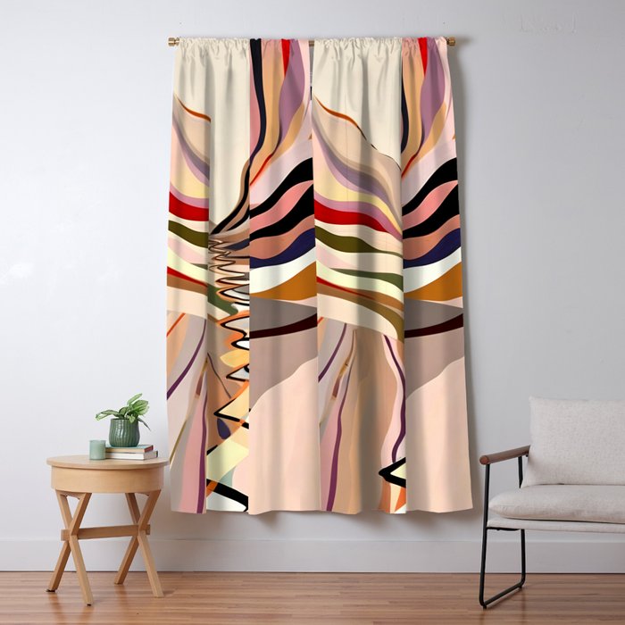 Interwoven, Pastel Colorful Nature Landscape, Mountains Hills Valley Travel, Muted Bohemian Painting Window Curtain Gallery Image 1