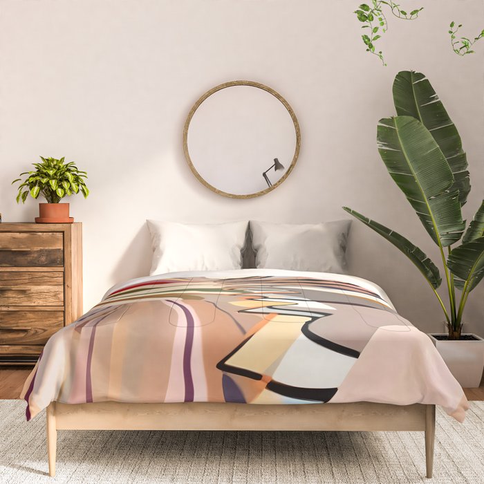 Interwoven, Pastel Colorful Nature Landscape, Mountains Hills Valley Travel, Muted Bohemian Painting Comforter Gallery Image 3
