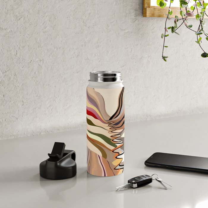 Interwoven, Pastel Colorful Nature Landscape, Mountains Hills Valley Travel, Muted Bohemian Painting Water Bottle Gallery Image 4