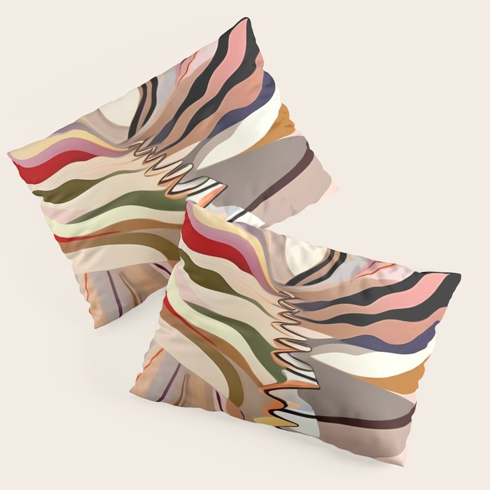 Interwoven, Pastel Colorful Nature Landscape, Mountains Hills Valley Travel, Muted Bohemian Painting Pillow Sham Gallery Image 3
