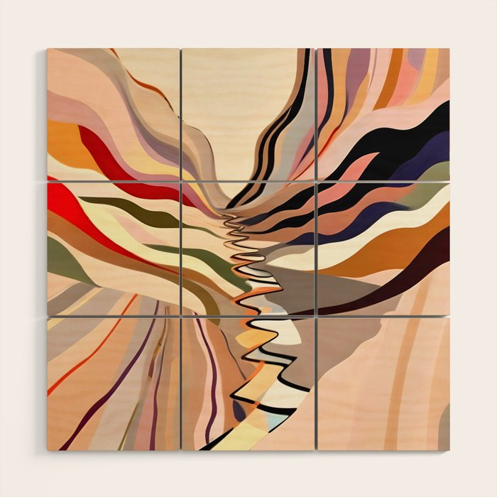 Interwoven, Pastel Colorful Nature Landscape, Mountains Hills Valley Travel, Muted Bohemian Painting Wood Wall Art Gallery Image 1