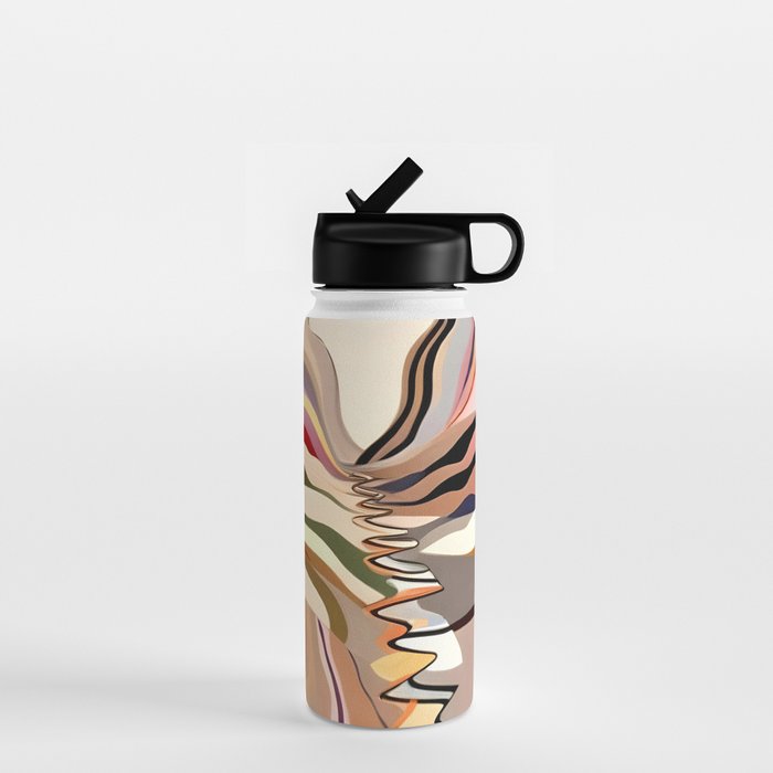 Interwoven, Pastel Colorful Nature Landscape, Mountains Hills Valley Travel, Muted Bohemian Painting Water Bottle Gallery Image 1