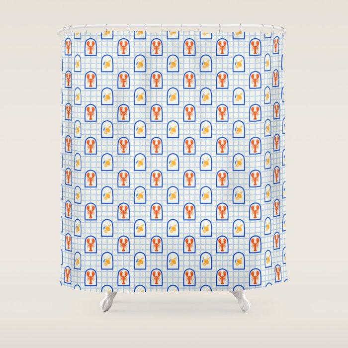 Mediterranean lobster sea food art pattern Shower Curtain Gallery Image 1