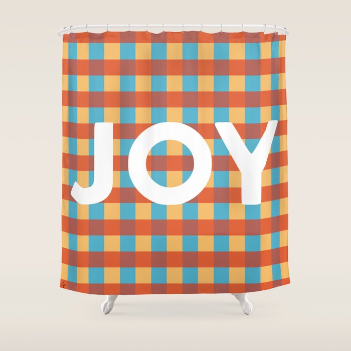 Joy in Christmas Plaid Shower Curtain Gallery Image 1