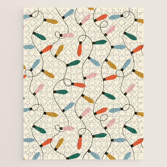 Vintage christmas lights art pattern Jigsaw Puzzle Gallery Image 1