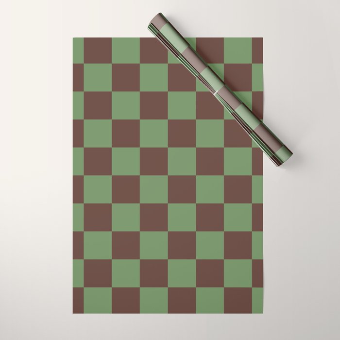 Sea Glass x Chocolate Mixed Checker Wrapping Paper Gallery Image 1