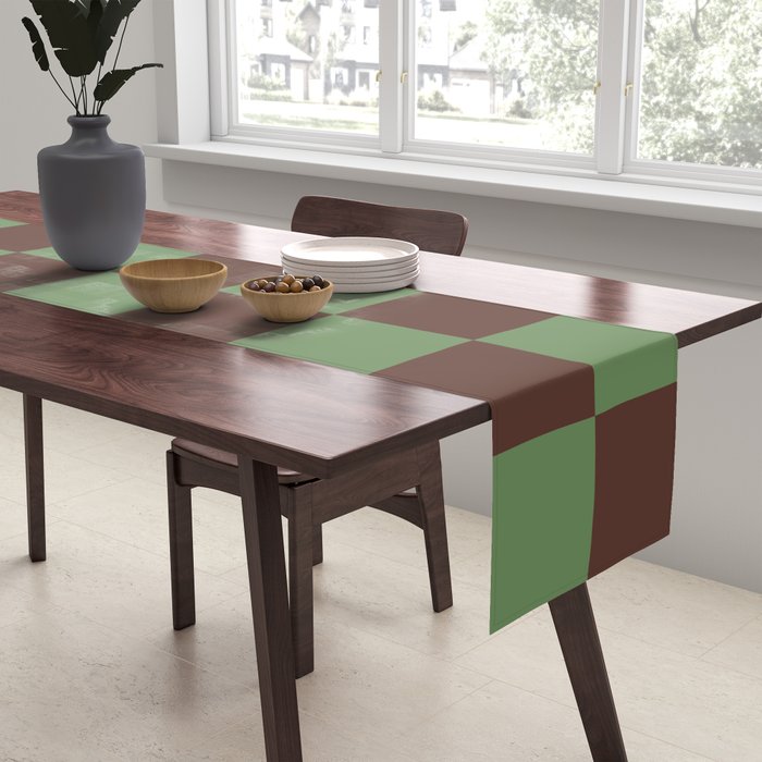 Sea Glass x Chocolate Mixed Checker Table Runner Gallery Image 2