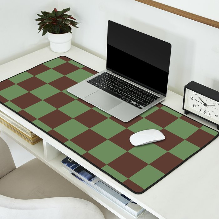 Sea Glass x Chocolate Mixed Checker Desk Mat Gallery Image 2