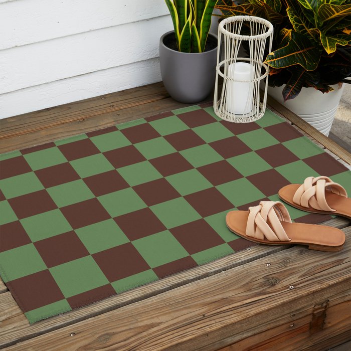 Sea Glass x Chocolate Mixed Checker Outdoor Rug Gallery Image 2