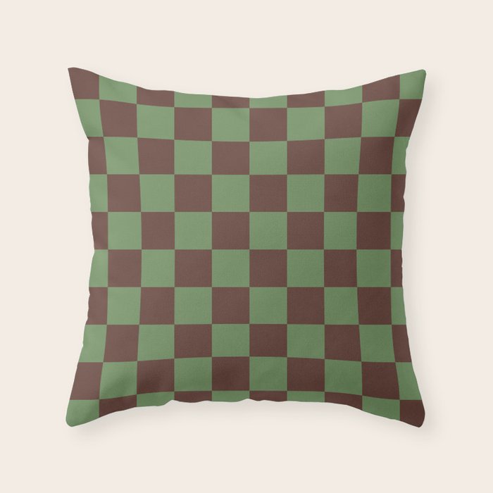 Sea Glass x Chocolate Mixed Checker Throw Pillow Gallery Image 6