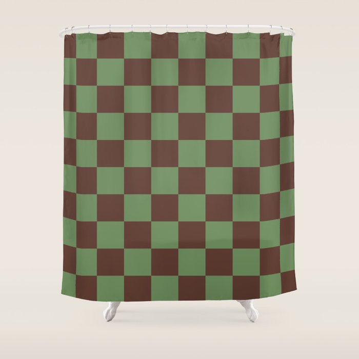 Sea Glass x Chocolate Mixed Checker Shower Curtain Gallery Image 1