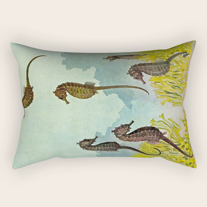 Hippocampus - Hashime Murayama - 1920 Seahorse Illustration Marine Life Rectangular Pillow Gallery Image 2