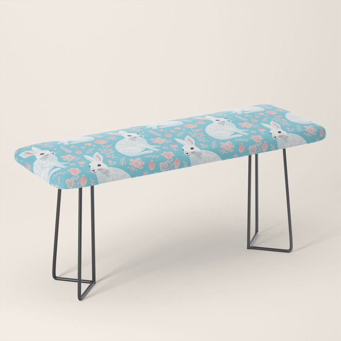 Vintage flower rabbit spring art pattern Bench Gallery Image 1