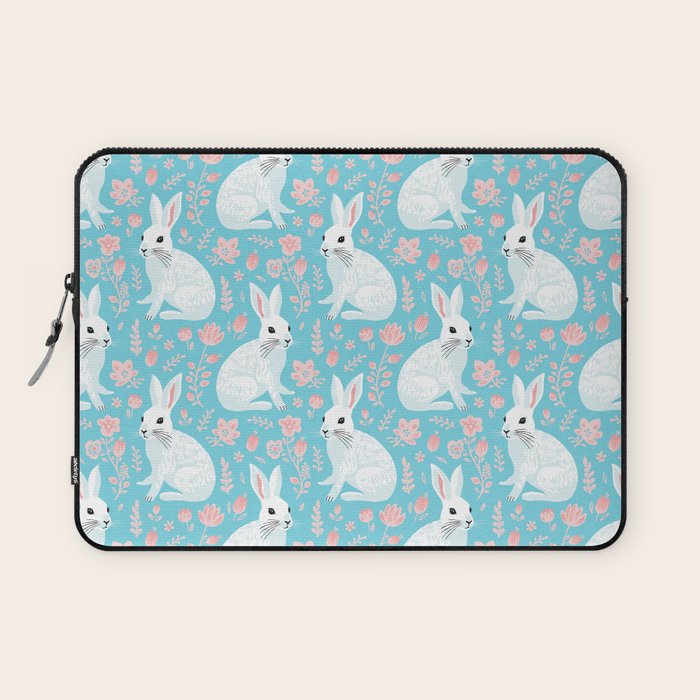 Vintage flower rabbit spring art pattern Laptop Sleeve Gallery Image 1