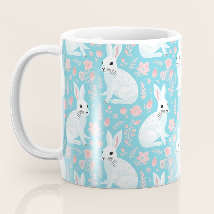 Vintage flower rabbit spring art pattern Coffee Mug Gallery Image 3