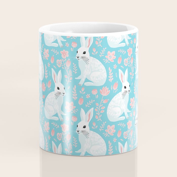 Vintage flower rabbit spring art pattern Coffee Mug Gallery Image 4