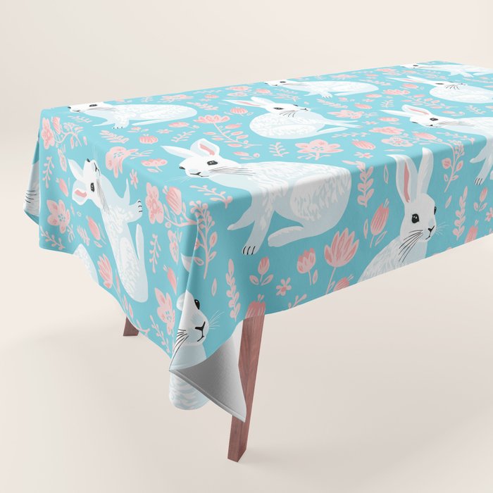 Vintage flower rabbit spring art pattern Tablecloth Gallery Image 1