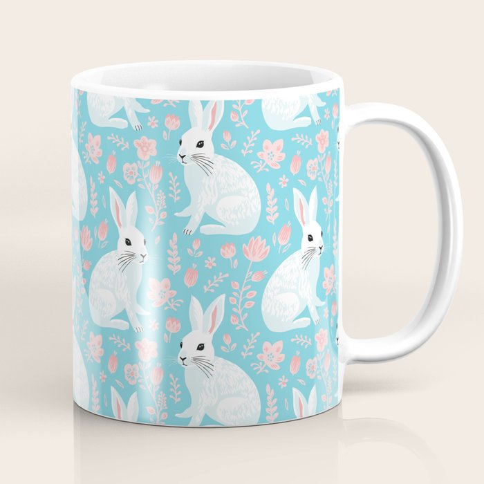 Vintage flower rabbit spring art pattern Coffee Mug Gallery Image 1