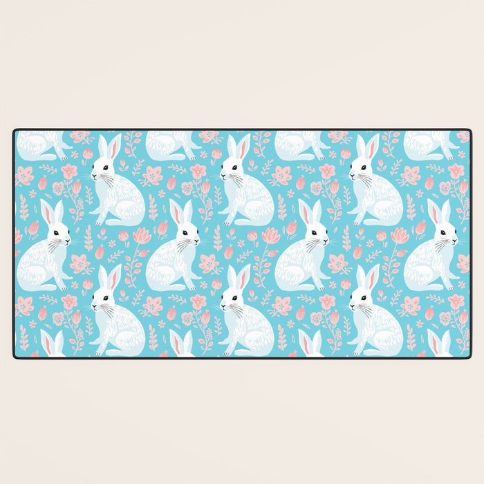 Vintage flower rabbit spring art pattern Desk Mat Gallery Image 3