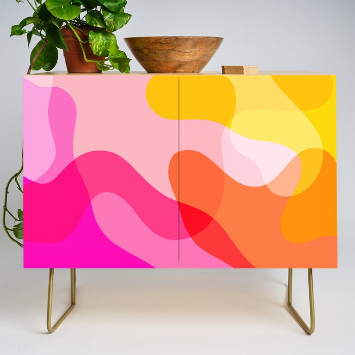 Abstract Yellow Pink Colorful Organic Shapes Credenza Gallery Image 1