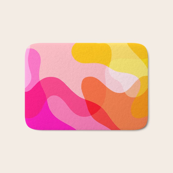Abstract Yellow Pink Colorful Organic Shapes Bath Mat Gallery Image 1