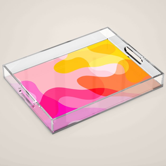 Abstract Yellow Pink Colorful Organic Shapes Acrylic Tray Gallery Image 1
