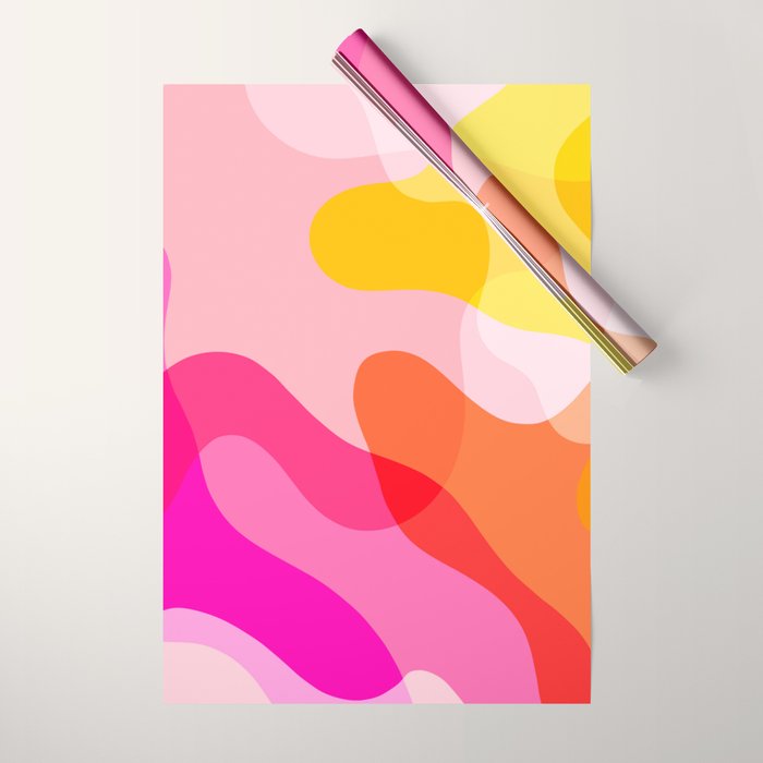 Abstract Yellow Pink Colorful Organic Shapes Wrapping Paper Gallery Image 1