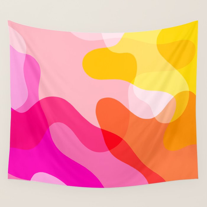 Abstract Yellow Pink Colorful Organic Shapes Wall Tapestry Gallery Image 4