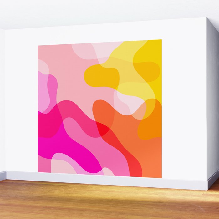 Abstract Yellow Pink Colorful Organic Shapes Wall Mural Gallery Image 2
