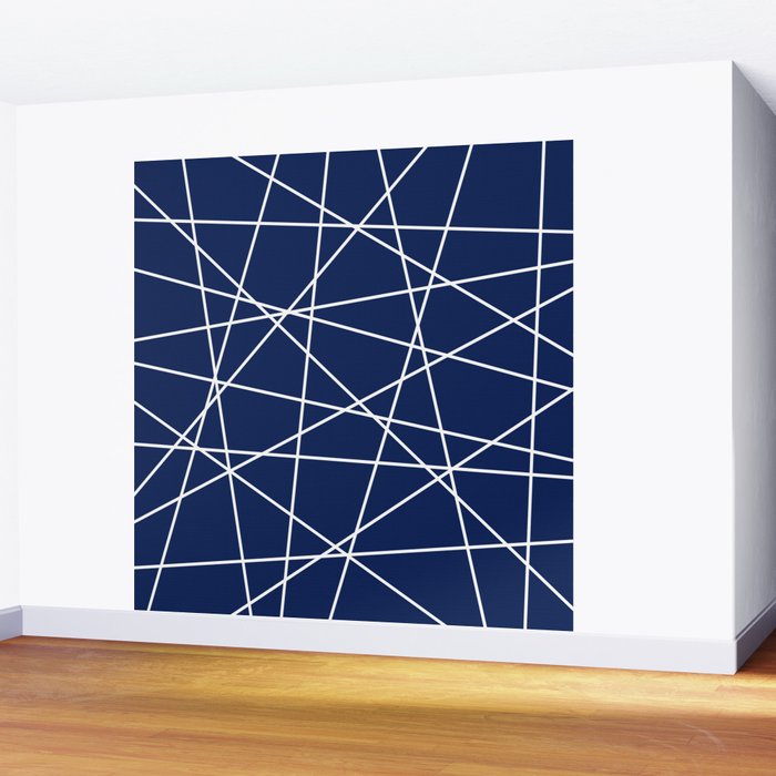 Geometric Lines (white/navy blue) Wall Mural Gallery Image 2