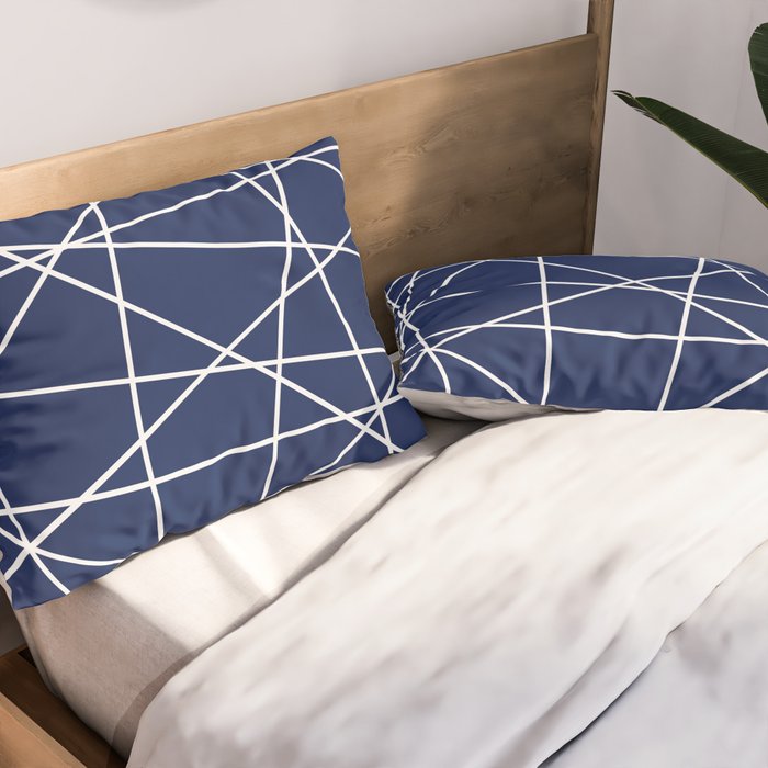 Geometric Lines (white/navy blue) Pillow Sham Gallery Image 2