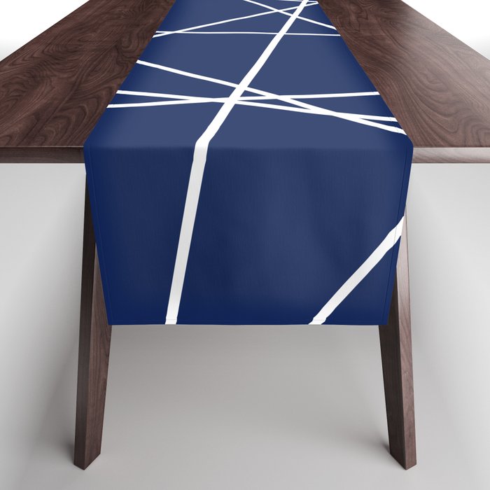 Geometric Lines (white/navy blue) Table Runner Gallery Image 1