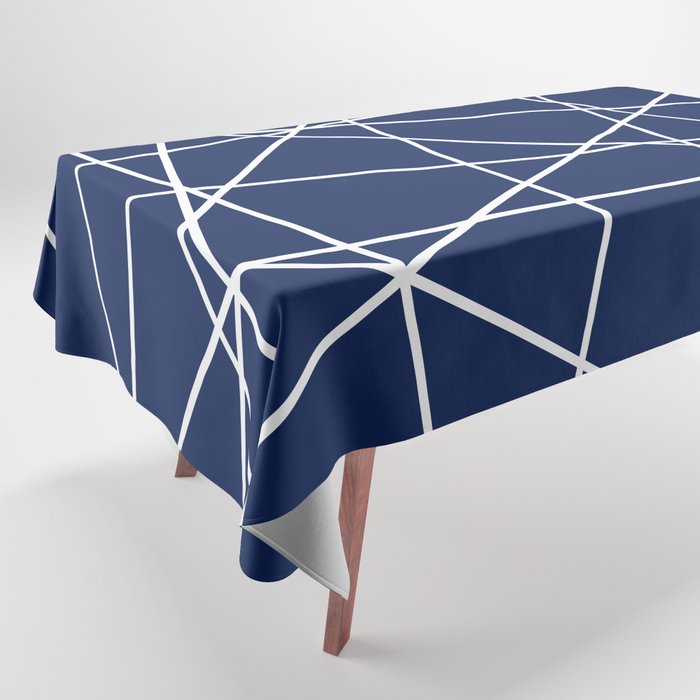 Geometric Lines (white/navy blue) Tablecloth Gallery Image 1