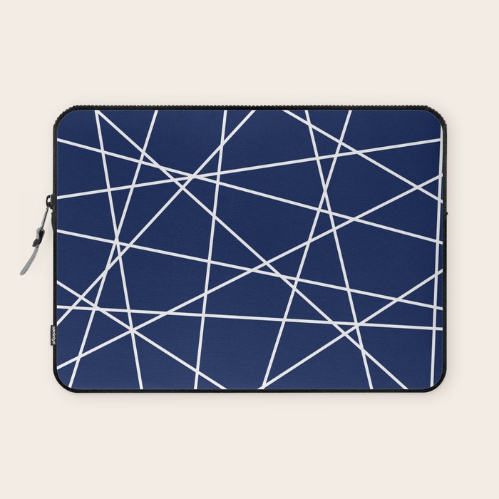 Geometric Lines (white/navy blue) Laptop Sleeve Gallery Image 1