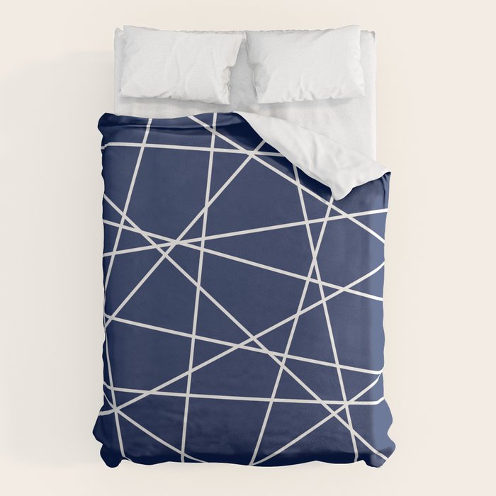 Geometric Lines (white/navy blue) Duvet Cover Gallery Image 1