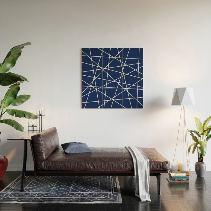 Geometric Lines (white/navy blue) Wood Wall Art Gallery Image 2