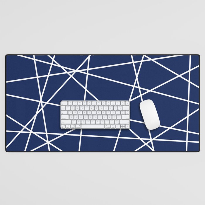 Geometric Lines (white/navy blue) Desk Mat Gallery Image 1