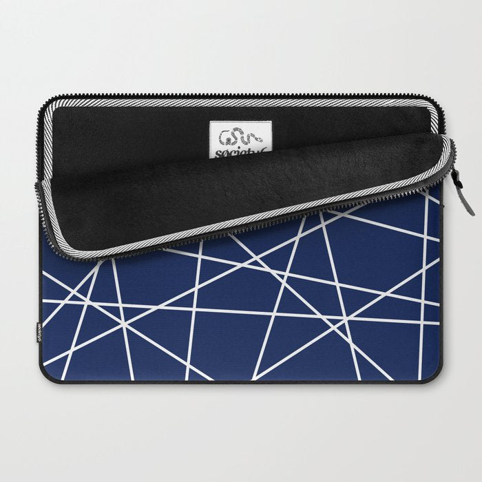 Geometric Lines (white/navy blue) Laptop Sleeve Gallery Image 2