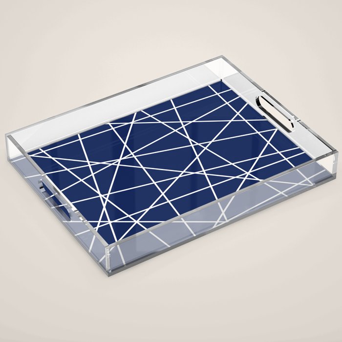 Geometric Lines (white/navy blue) Acrylic Tray Gallery Image 1