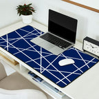 Geometric Lines (white/navy blue) Desk Mat Gallery Image 2