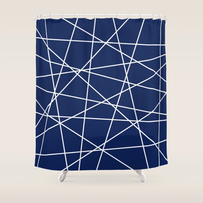Geometric Lines (white/navy blue) Shower Curtain Gallery Image 1