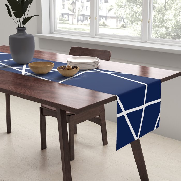 Geometric Lines (white/navy blue) Table Runner Gallery Image 2