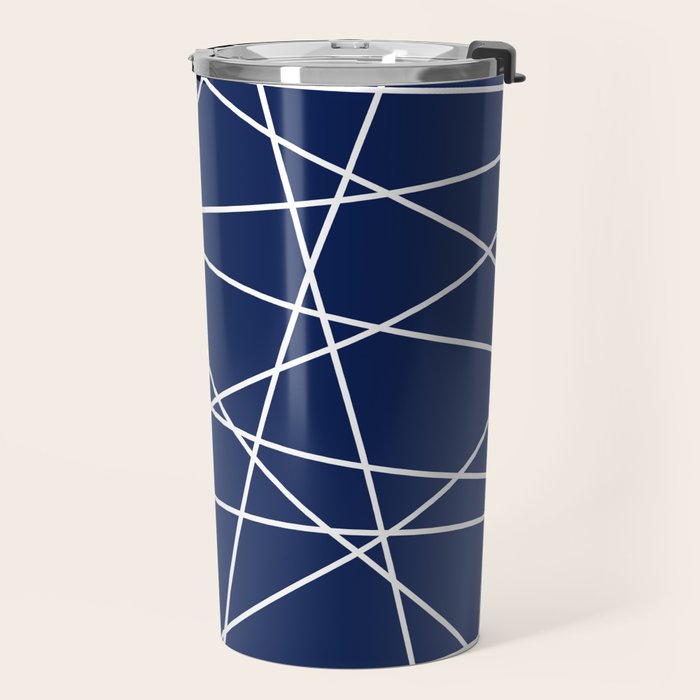 Geometric Lines (white/navy blue) Travel Mug Gallery Image 2
