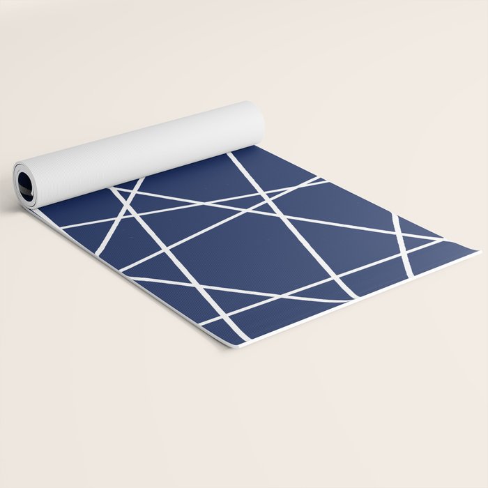 Geometric Lines (white/navy blue) Yoga Mat Gallery Image 2